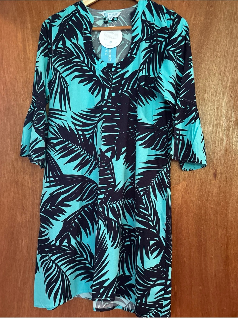 escapada Teal and Navy Palm-Print Midi Dress